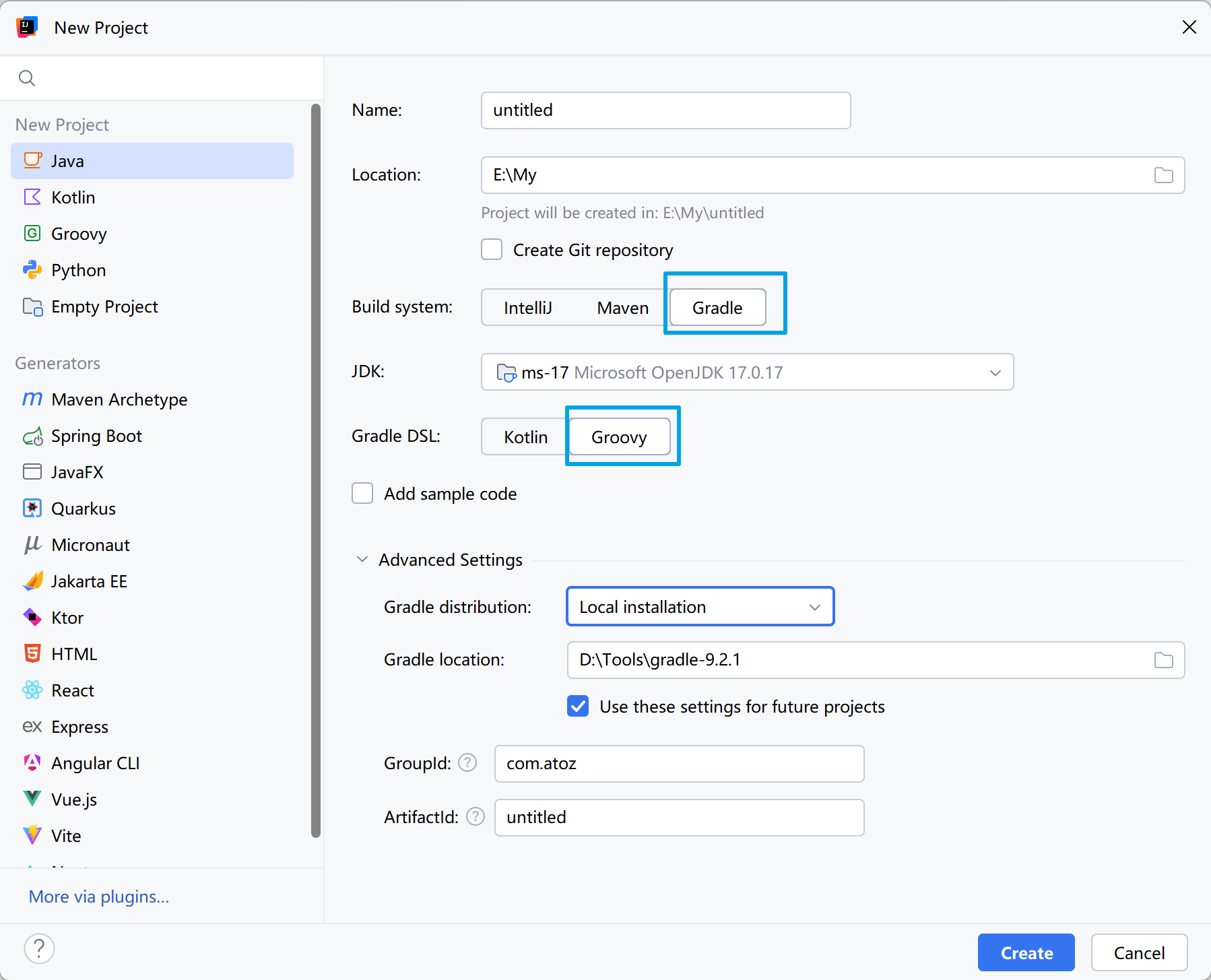 创建由Gradle管理的项目