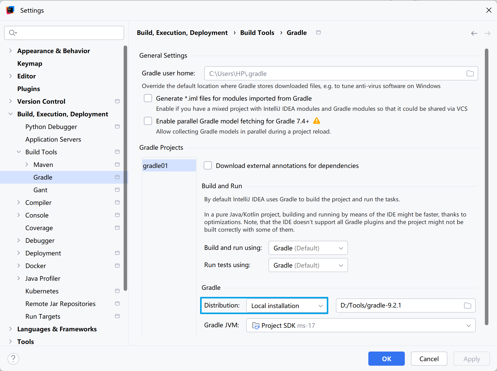 修改使用本地安装的Gradle